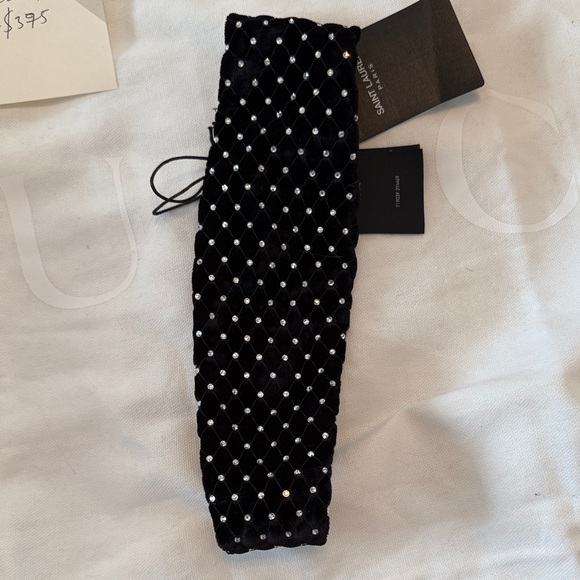 Saint Laurent Black Velvet Headband with Silver Details